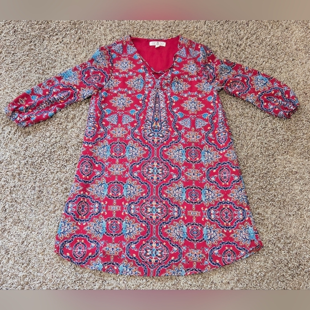 Pink Rose Dress With Colorful Print